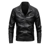 vejtmcc Men's Motorcycle Jacket Faux Leather Jacket Faux Leather Colour Variations Jacket Biker Jacket Transition Jacket Leather Real Leather Jacket Leather Jacket Made of Faux Leather Stand-Up Collar