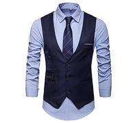 vejtmcc Men's Vest Suit Vest Slim Fit V-Neck Sleeveless with 3 Buttons Gilet Business Basic Men's Suit Vest for Men 3 Pieces Tie Handkerchief Cufflinks Casual Dress, navy, XXL