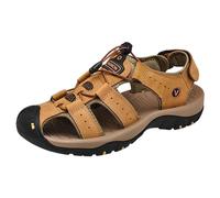 vejtmcc Sandals Men's Leather Beach Hiking Sandals Trekking Sandals Outdoor Shoes Hiking Shoes Men Sports Outdoor Water Fisherman Breathable Closed Sandals Summer Casual Shoes, gold, 9 UK