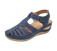 vejtmcc Women's Sandals, Summer Genuine Leather Closed Toe Fisherman Outdoor Hiking Sports Shoes Wide Adjustable Waterproof Arch Support Fashion Trekking Sandals Outdoor Sandals, navy, 8 UK