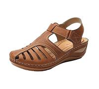 vejtmcc Women's Sandals, Summer Genuine Leather Closed Toe Fisherman Outdoor Hiking Sports Shoes Wide Adjustable Waterproof Arch Support Fashion Trekking Sandals Outdoor Sandals, brown, 7 UK