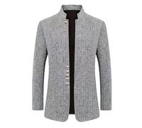 Vekewsap Chinese Suit Men's Solid Men's Suits Cardigan Outwear Traditional Uniform for Wedding Stand-Up Collar Blazer Jacket Single Breasted Slim Jacket Casual Business Suit Jacket, gray, L