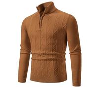 Vekewsap Knitted Jumper Men's 1/4 Zip Turtleneck Pullover Oversized Large Sizes Winter Jumper Casual Plain Work Jumper Turtleneck Pullover Knitted Jumper Autumn Winter Warm Jumper, brown, XXL