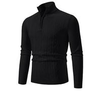 Vekewsap Knitted Jumper Men's 1/4 Zip Turtleneck Pullover Oversized Large Sizes Winter Jumper Casual Plain Work Jumper Turtleneck Pullover Knitted Jumper Autumn Winter Warm Jumper, black, XL