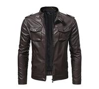 Vekewsap Leather Jacket Men's Vintage Biker Jacket Faux Leather Transition Jacket Stand-Up Collar Faux Leather Jacket Bomber Jacket Windproof Waterproof Functional Jacket Leisure Jacket Motorcycle