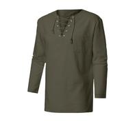 Vekewsap Medieval Shirt Men's Linen Shirt Viking Clothing Gothic Lace-up Shirt Pirate Medieval Costume Pirate Costume Cosplay Outfits Cowboy Shirt Cotton Linen Henley Shirt, Army Green, XXL