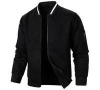 Vekewsap Men's Bomber Jacket, Lightweight Transition Jacket with Zip Pockets, Windbreaker, Aviator Jacket, Waffle Blouson, Baseball Jacket, Business Jacket, Slim Fit, Windproof Baseball Blouson, black