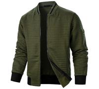 Vekewsap Men's Bomber Jacket, Lightweight Transition Jacket with Zip Pockets, Windbreaker, Aviator Jacket, Waffle Blouson, Baseball Jacket, Business Jacket, Slim Fit, Windproof Baseball Blouson, Green