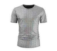 Vekewsap Men's Shiny Metallic T-Shirt Crew Neck Clubwear 70s Disco Outfit Disco Costume Sequins Glitter Shirt Short Sleeve Shirt 70s 80s Disco Party Costume Party Shirt, silver, XL