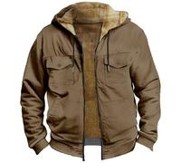 Vekewsap Men's Winter Jacket Warm Outdoor Jacket Plain Vintage Transition Jacket Sweatshirt Hooded Jacket Puffer Jacket Fleece Jacket Zip Lumberjack Jacket Fashionable Felt Jacket Sweat Jacket, khaki