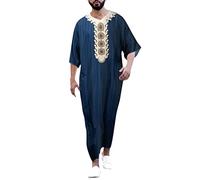 Vekewsap Muslim Dresses Men's Prayer Clothing Afghan Arabic Clothing Men's Tunic Abaya Muslim Dresses For Men Muslim Robe Islamic Clothing Thobe Moroccan, darkblue, M