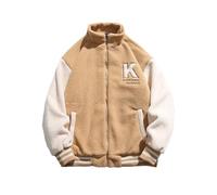 Vekewsap Plush Jacket Men's Fleece Jacket Patchwork Winter Sherpa Collar Winter Jacket Winter Top Teddy Fleece Jacket Transition Jacket College Jacket Baseball Jacket Autumn Winter Jacket, khaki, XXL