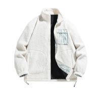 Vekewsap Plush Jacket Men's Teddy Fleece Jacket Soft Transition Jacket Outwear Casual Winter Coat Colour Block Winter Parka Autumn Winter Fleece Jackets Sweat Jacket Zip Cardigan Outerwear, White, 4XL