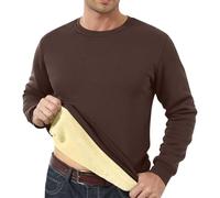 Vekewsap Plush Lined Fleece Jumper Men's Sports Sweater Work Jumper Thermal Winter Jumper Teddy Fleece Pullover Large Sizes Long Sleeve Sweatshirt Plain Thermal Underwear, coffee, M
