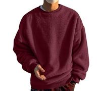 Vekewsap Pullover Men's Teddy Fleece Sweatshirt Tops Oversize Knitted Jumper Winter Jumper Basic Fleece Pullover Crew Neck Sweater Fluffy Fuzzy Jumper Long Sleeve Shirt, Wine Red, 3XL