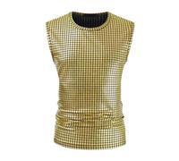 Vekewsap Sequin Vest Men's Shiny Tank Top Sleeveless T-Shirts Disco Performance Costume Carnival Tank Top Muscle Shirts Nightclub Style Clubwear Glitter Vest Vest Vest, gold, XL