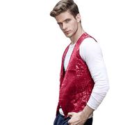 Vekewsap Sequin Vest Men's Suit Vest for Wedding and Party Dance Costume Jacket Glitter Costume Accessories Disco Carnival Theme Party Shiny Festive, Hot pink, 4XL