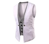 Vekewsap Suit Vest for Men Two-Tone Patchwork Leisure Suit Vests Gothic Brocade Vests Suit Vests Traditional Vest Slim Fit Men's Vest Business Formal Suit Vests, White, XL