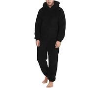 Vekewsap Teddy Fleece Jumpsuit, Men's Couple Pyjamas, Winter Warm Plush Jumpsuit, One-Piece Onesie, Cuddly Funny Loungewear, Sleepsuit, Leisure Pyjamas, Plain Onesie, Plush Suit, black, L