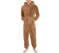 Vekewsap Warm Fleece Pyjamas Men's Long Jumpsuit Sleep Overalls Plush Leisure Suit Loungewear Double-Sided Velvet One Piece Zip Onesie Fluffy Teddy Fleece Pyjamas One Piece Suit, coffee, 5XL