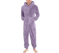 Vekewsap Warm Fleece Pyjamas Men's Long Jumpsuit Sleep Overalls Plush Leisure Suit Loungewear Double-Sided Velvet One Piece Zip Onesie Fluffy Teddy Fleece Pyjamas One Piece Suit, purple, S
