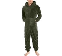 Vekewsap Warm Fleece Pyjamas Men's Long Jumpsuit Sleep Overalls Plush Leisure Suit Loungewear Double-Sided Velvet One Piece Zip Onesie Fluffy Teddy Fleece Pyjamas One Piece Suit, AG, L