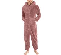 Vekewsap Warm Fleece Pyjamas Men's Long Jumpsuit Sleep Overalls Plush Leisure Suit Loungewear Double-Sided Velvet One Piece Zip Onesie Fluffy Teddy Fleece Pyjamas One Piece Suit, pink, 5XL