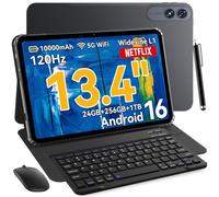 VekfulPC 13.4 inch Android 16 Tablets with Keyboard and Pen, 13 inch Large Screen Tablet with Gemini AI for Gaming, 24GB RAM+256GB ROM, 120Hz,10000mAh，Octa-Core,with Case and Pen