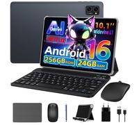 VekfulPC Android 16 Tablet with Keyboard, Android Tablet 10 inch, 24GB RAM (8+16 Extended) 256GB ROM, Gemini Ai, Widevine L1, Fast Charge, 2 in 1 with Mouse and Stand, OTG, 4 Year Warranty