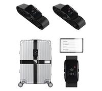Veki Cross Luggage Straps Set TSA Approved with Lock Adjustable Travel Suitcase Belts Suitcase Tags with Name ID Card Packing Straps for Suitcases Strap Travel Accessories (Blakc, 2pcs)