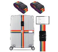 Veki Cross Luggage Straps Set TSA Approved with Lock Adjustable Travel Suitcase Belts Suitcase Tags with Name ID Card Packing Straps for Suitcases Strap Travel Accessories (Multicolor, 2pcs)