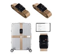Veki Cross Luggage Straps Set TSA Approved with Lock Adjustable Travel Suitcase Belts Suitcase Tags with Name ID Card Packing Straps for Suitcases Strap Travel Accessories (Khaki*2pcs)