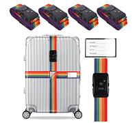 Veki Cross Luggage Straps Set TSA Approved with Lock Adjustable Travel Suitcase Belts Suitcase Tags with Name ID Card Packing Straps for Suitcases Strap Travel Accessories (Multicolor, 4pcs)