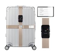Veki Cross Luggage Straps Set TSA Approved with Lock Adjustable Travel Suitcase Belts Suitcase Tags with Name ID Card Packing Straps for Suitcases Strap Travel Accessories (Khaki, 1pcs)