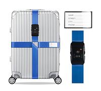 Veki Cross Luggage Straps Set TSA Approved with Lock Adjustable Travel Suitcase Belts Suitcase Tags with Name ID Card Packing Straps for Suitcases Strap Travel Accessories (Blue, 1pcs)