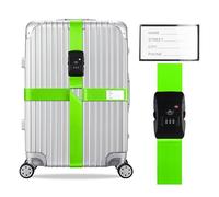 Veki Cross Luggage Straps Set TSA Approved with Lock Adjustable Travel Suitcase Belts Suitcase Tags with Name ID Card Packing Straps for Suitcases Strap Travel Accessories (Green, 1pcs)