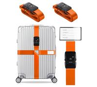 Veki Cross Luggage Straps Set TSA Approved with Lock Adjustable Travel Suitcase Belts Suitcase Tags with Name ID Card Packing Straps for Suitcases Strap Travel Accessories (Orange, 2pcs)