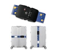 Veki Luggage Straps with TSA Approved Lock, Luggage Strap Belt for Suitcase 20 to 32 Inch, Adjustable Suitcase Strap with Baggage Label, Personalised Packing Straps Travel Accessories (Blue Pattern)