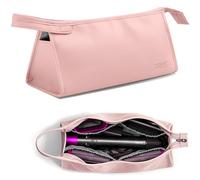 Veki Portable Travel Storage Bag Compatible with Dyson Supersonic Hair Dryer, PU Leather Protective Carrying Case for Dyson Airwrap Styler, Travel Organiser Bag for Hair Curler Accessories (Pink)