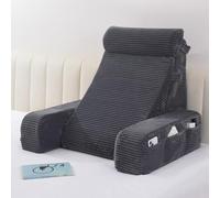 Vekkia Adjustable Reading Pillow & Back Pillow with Backrest - Zoned Multi-Density Foam for Targeted Support, XL Side Pockets - Bed Chair for Reading, Gaming, Relaxing & Post-Surgery Recovery