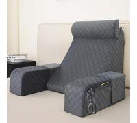 Vekkia Reading Pillow for Sitting in Bed Adult, Back Pillow for Sitting Up,Backrest Support Pillow with Arm Rest,Bed Chair Pillow with Big Pockets for Gaming,Watching TV in Floor,19 inches (Grace Grey