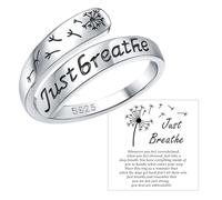 Vekoliry 925 Sterling Silver Dandelion Easy Breathe Ring with Message Card Adjustable Inspirational Jewelry for Women Encouragement Gifts Sterling Silver No Gemstone