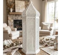 VELA LANTERNS 53cm Extra Large Tower Temple Moroccan Lantern Lamp Decorative Candle Holders for Ramadan Decorations, Hanging, Outdoor Patio or Porch, Indoor Home Decor, White
