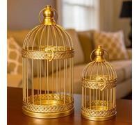 Vela Lanterns Birdcage Decor Candle Holder Lantern Decorative Wedding Table Centerpiece Decorations, Gold, Set of 2