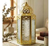 Vela Lanterns Gold Metal Decorative Moroccan Lantern Candle Holder Lamp for Indoor or Outdoor Home Decor, Large