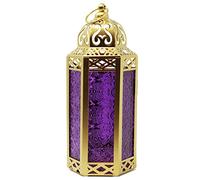 VELA LANTERNS Metal Moroccan Decorative Gold Candle Lantern Holders for Hanging or Table, Indoor Home Decor, Outdoor Patio or Porch, Ramadan, Weddings, Medium, Purple Glass