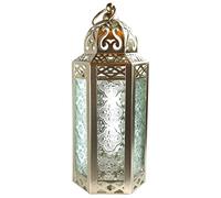 Vela Lanterns White Gold Moroccan Decorative Candle Lantern Holder, Clear Glass, Medium