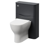 Vela Toilet Unit and Jubilee Short Projection Rimless Back to Wall Toilet Pan with Soft Close Toilet Seat | Satin Anthracite | ABS Polished Chrome | 550mm