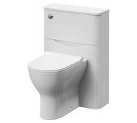 Vela Toilet Unit and Jubilee Short Projection Rimless Back to Wall Toilet Pan with Soft Close Toilet Seat | Satin White | ABS Polished Chrome | 550mm