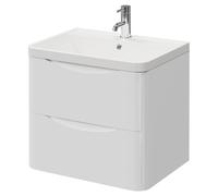 Vela Wall Mounted 2 Drawer Vanity Unit with Leni Basin | Gloss White | MFC | 600mm